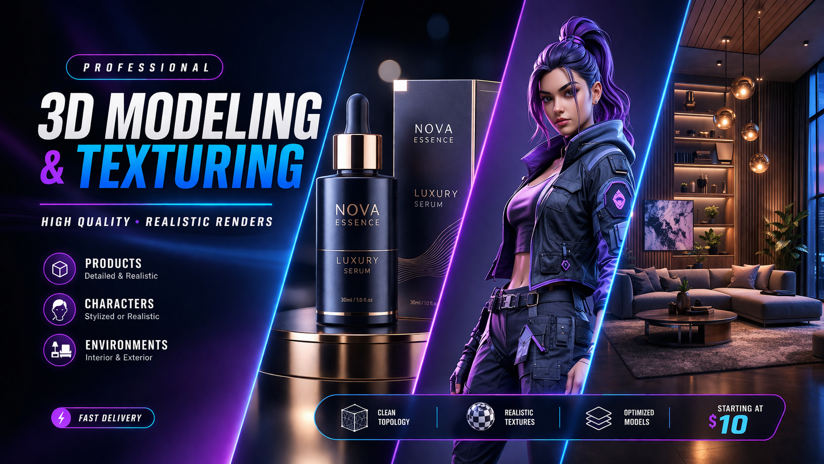 3D Modeling and Texturing for Products Characters and Environments